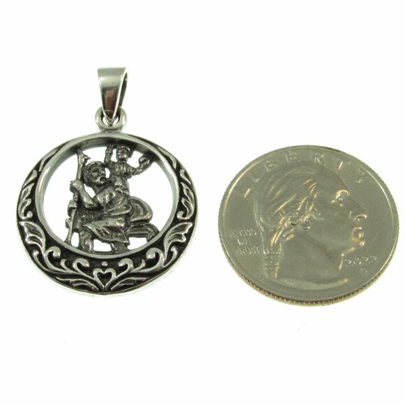 Solid 925 Sterling Silver Saint Christopher Protection Religious Medal Pendant - Picture 5 of 8